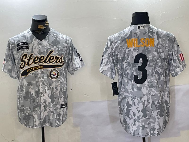 Men Pittsburgh Steelers #3 Wilson Nike Arctic Camo 2024 Salute to Service Limited NFL Jersey style 1->pittsburgh steelers->NFL Jersey